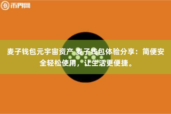 麦子钱包元宇宙资产 麦子钱包体验分享：简便安全轻松使用，让生活更便捷。